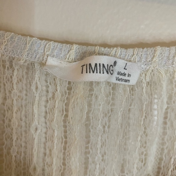 Timing Ivory  Sheer Lace Smocked Puff-Sleeve Top size large - Picture 4 of 8